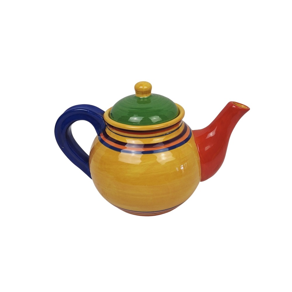 Pacific Rim Handpainted Ceramic Teapot Multi Color Striped Exclusive Tea Pot